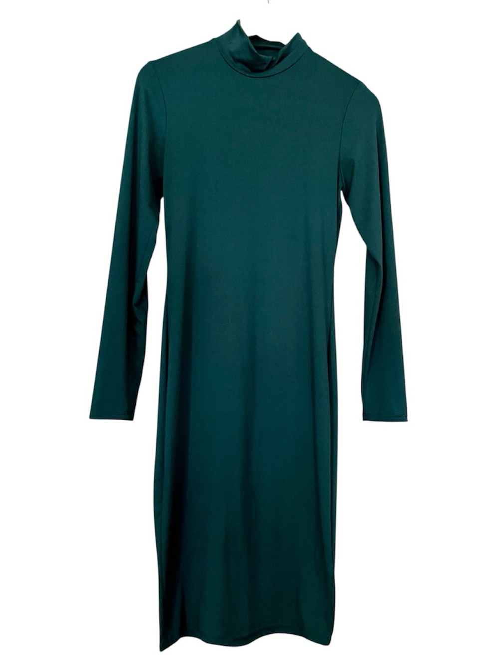 Long Sleeve Mock Neck Holiday Event Dress - Deep Teal